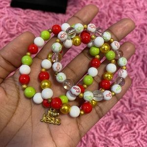 Red and Green Beaded Cross Bracelets